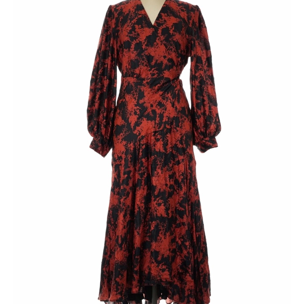 Chic Long Sleeve Red and Black Wrap Dress